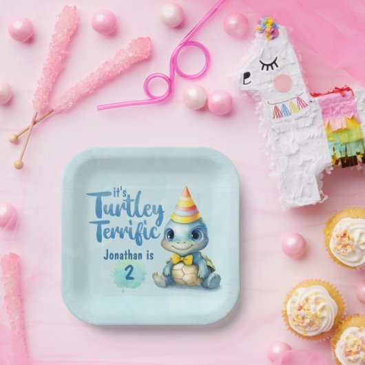 Schattigee waterverf Turtle Kids Verjaardag Papieren Bordje (Feest)