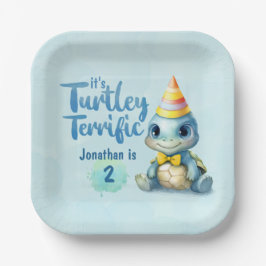 Schattigee waterverf Turtle Kids Verjaardag Papieren Bordje