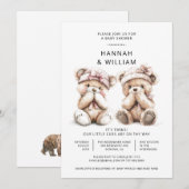 Schattigee Waterverf tweeling Teddy Bear Baby show Kaart (Voorkant / Achterkant)