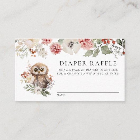 Schattigee Waterverf Uil Baby shower Luier Raffle Informatiekaartje (Voorkant)