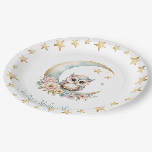 Schattigee Waterverf Uil Baby shower Papier Bord (Gekanteld)