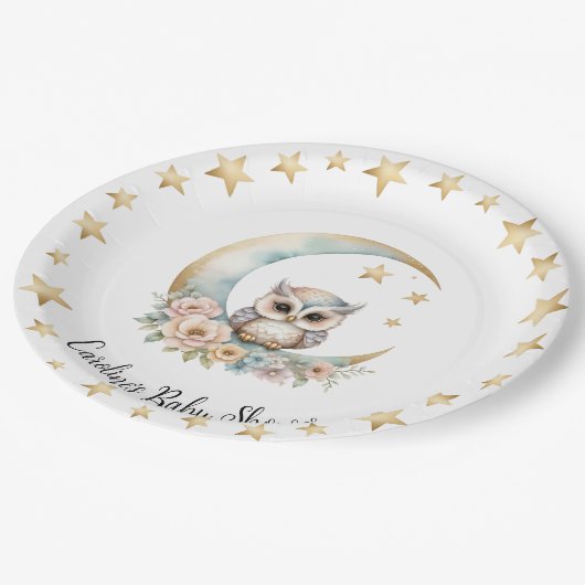 Schattigee Waterverf Uil Baby shower Papier Bord (Gekanteld)