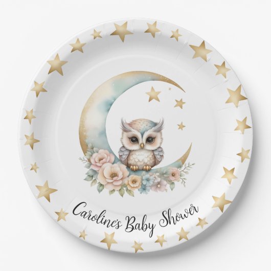Schattigee Waterverf Uil Baby shower Papier Bord (Voorkant)