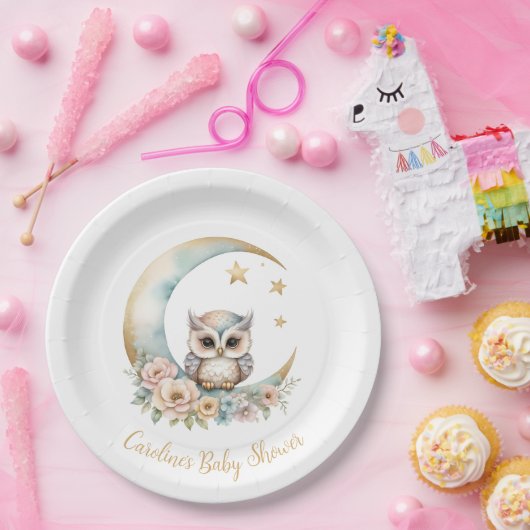 Schattigee Waterverf Uil Baby shower Papier Bord (Feest)