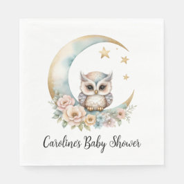 Schattigee Waterverf Uil Baby shower Servet