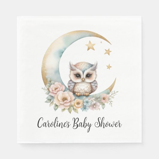 Schattigee Waterverf Uil Baby shower Servet (Voorkant)