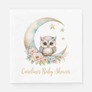 Schattigee Waterverf Uil Baby shower Servet