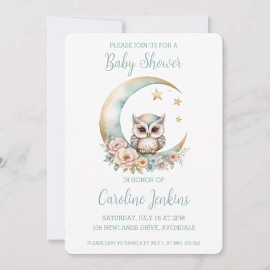 Schattigee Waterverf Uil Baby shower Uitnodiging (Voorkant)