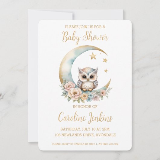 Schattigee Waterverf Uil Baby shower Uitnodiging (Voorkant)