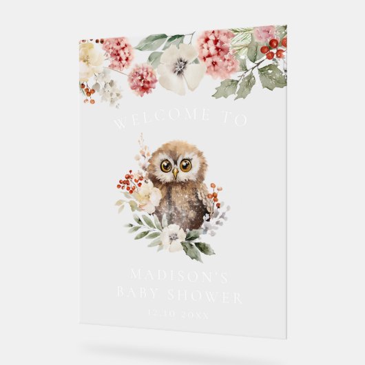 Schattigee Waterverf Uil Baby shower Welkom Acryl Bord (Hoek)