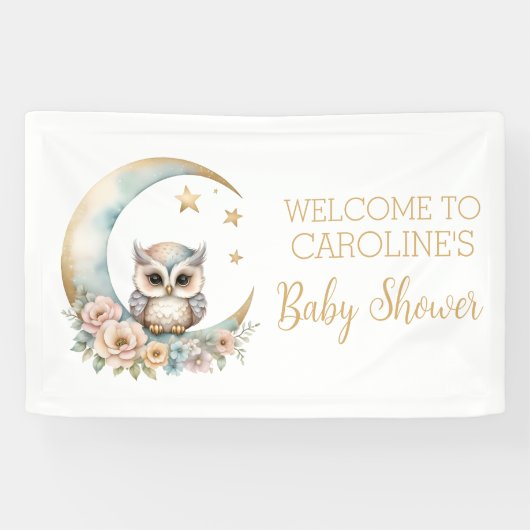 Schattigee Waterverf Uil Baby shower Welkom Spandoek (Horizontaal)