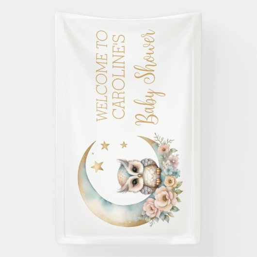 Schattigee Waterverf Uil Baby shower Welkom Spandoek (Verticaal)