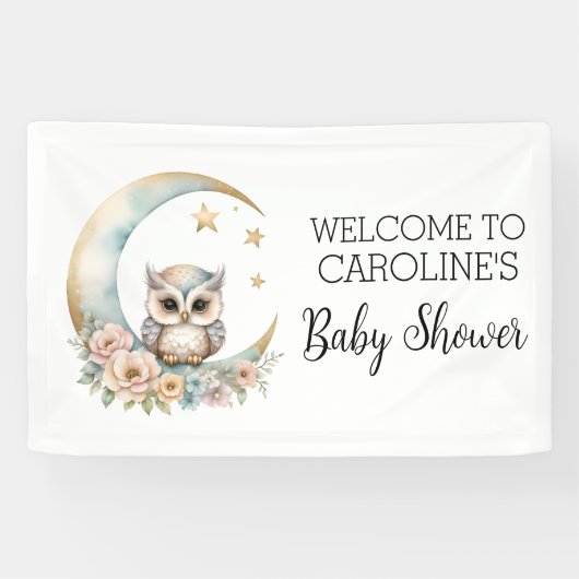 Schattigee Waterverf Uil Baby shower Welkom Spandoek (Horizontaal)