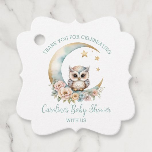 Schattigee Waterverf Uil Dank u Baby shower Bedankjes Labels (Voorkant)