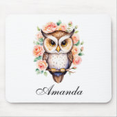 Schattigee Waterverf uil en bladachtige Rozen Muismat (Voorkant)