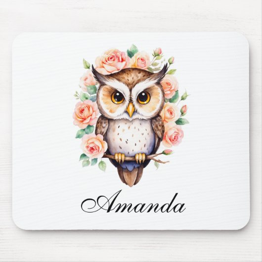 Schattigee Waterverf uil en bladachtige Rozen Muismat (Voorkant)