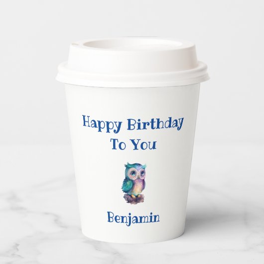 Schattigee Waterverf Uil Forest Woodland Animal Papieren Bekers (Achterkant)