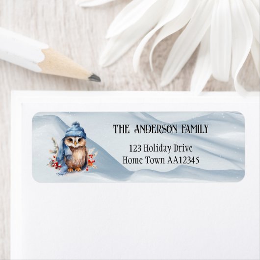 Schattigee Waterverf uil kerst retour adreslabel Etiket (Insitu)