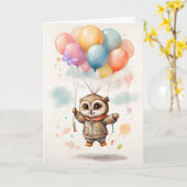 Schattigee Waterverf Uil Kleurrijke Ballonnen Blan Kaart (Gele Bloem)