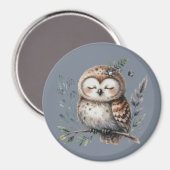 Schattigee Waterverf Uil met Floral Woodland Style Magneet (Voorkant / Achterkant)