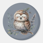 Schattigee Waterverf Uil met Floral Woodland Style Magneet (Voorkant)