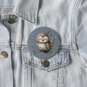 Schattigee Waterverf Uil met Floral Woodland Style Ronde Button 7,6 Cm