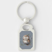 Schattigee Waterverf Uil met Floral Woodland Style Sleutelhanger (Voorkant)