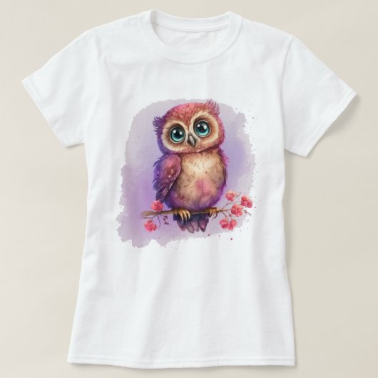 Schattigee Waterverf Uil neergestreken op tak met  T-shirt (Design voorkant)