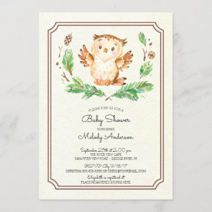 Schattigee Waterverf Uil Neutraal Baby shower Uitn Kaart