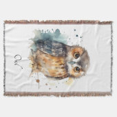 Schattigee Waterverf Uil, op maat Deken (Voorkant)