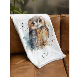 Schattigee Waterverf Uil, op maat Fleece Deken