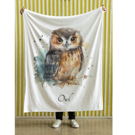 Schattigee Waterverf Uil, op maat Fleece Deken