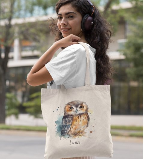 Schattigee Waterverf Uil, op maat Tote Bag