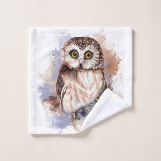 Schattigee Waterverf Uil Vogel Natuur Art Washandje (Wasdoekje)