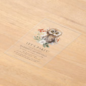 Schattigee Waterverf Uil Winterverjaardagsfeestje Acryl Uitnodigingen (Laagn)