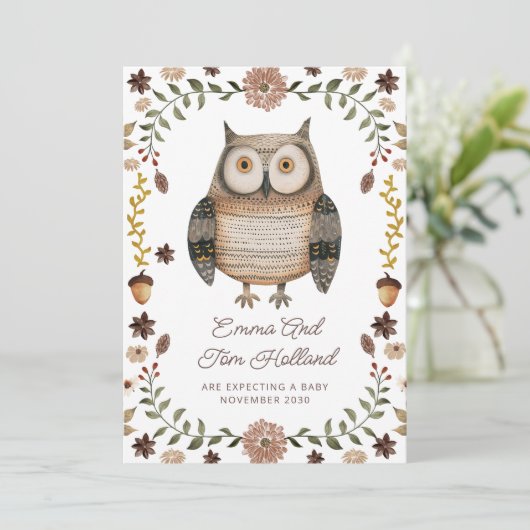Schattigee Waterverf uil zwangerschap Aankondiging (Staand voorkant)