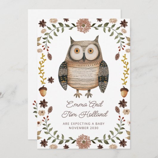 Schattigee Waterverf uil zwangerschap Aankondiging (Voorkant / Achterkant)