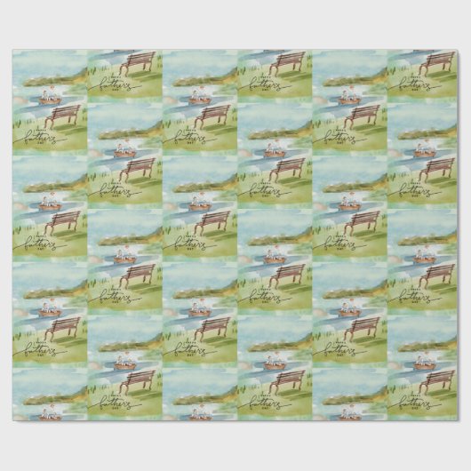 Schattigee Waterverf vader en zoon Cadeaupapier (Vlak)