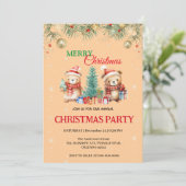 Schattigee Waterverf vakantie Beer Santa Xmas Part Kaart (Staand voorkant)