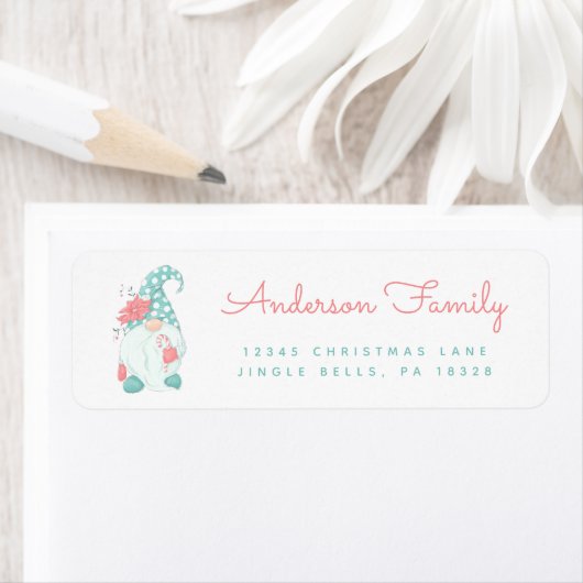 Schattigee Waterverf Vakantie Kerstmis Gnome Retur Etiket (Insitu)