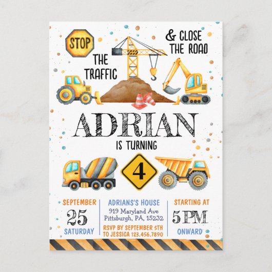 Schattigee Waterverf verjaardagsbouwvoertuigen Briefkaart (Voorkant)