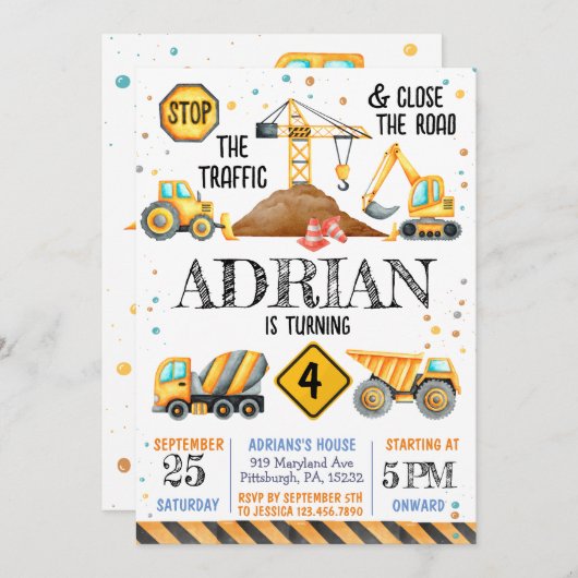 Schattigee Waterverf verjaardagsbouwvoertuigen Kaart (Voorkant / Achterkant)