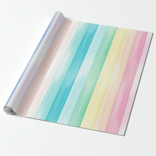 Schattigee Waterverf Verticale Pastel Regenboog St Cadeaupapier (Uitgerold)
