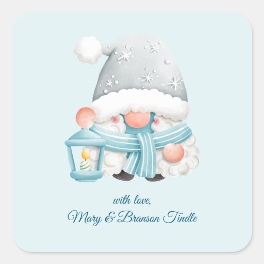 Schattigee Waterverf Vintage Christmas Winter Gnom Vierkante Sticker (Voorkant)