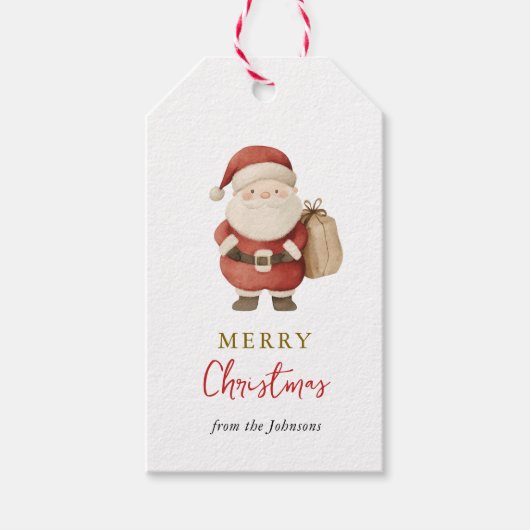 Schattigee waterverf Vintage Kerstman Cadeaulabel (Voorkant)