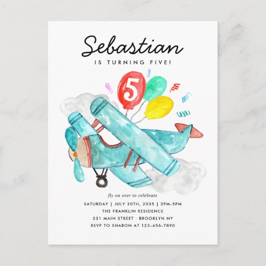 Schattigee Waterverf Vliegtuigballonnen Verjaardag Briefkaart (Voorkant)