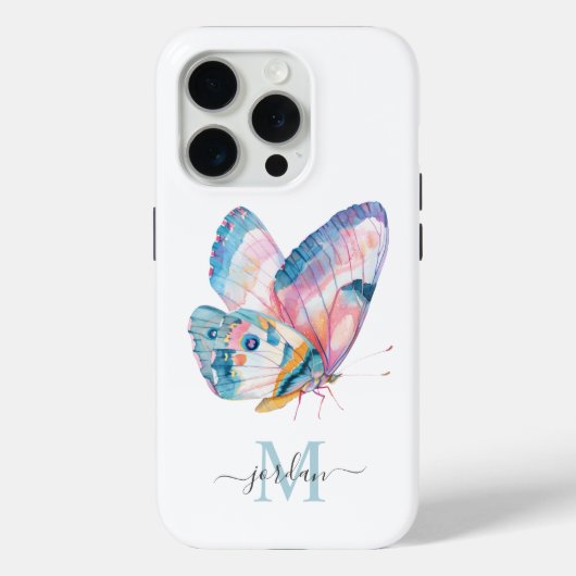 Schattigee Waterverf vlinder met uw monogram Case-Mate iPhone Case (Achterkant)