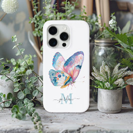 Schattigee Waterverf vlinder met uw monogram iPhone 15 Pro Case