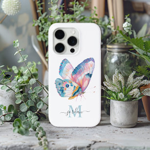 Schattigee Waterverf vlinder met uw monogram iPhone 15 Pro Case