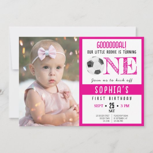 Schattigee Waterverf Voetbal Foto Roze 1e Verjaard Kaart (Voorkant)